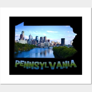 Pennsylvania State Outline (Philadelphia & Delaware River) Posters and Art